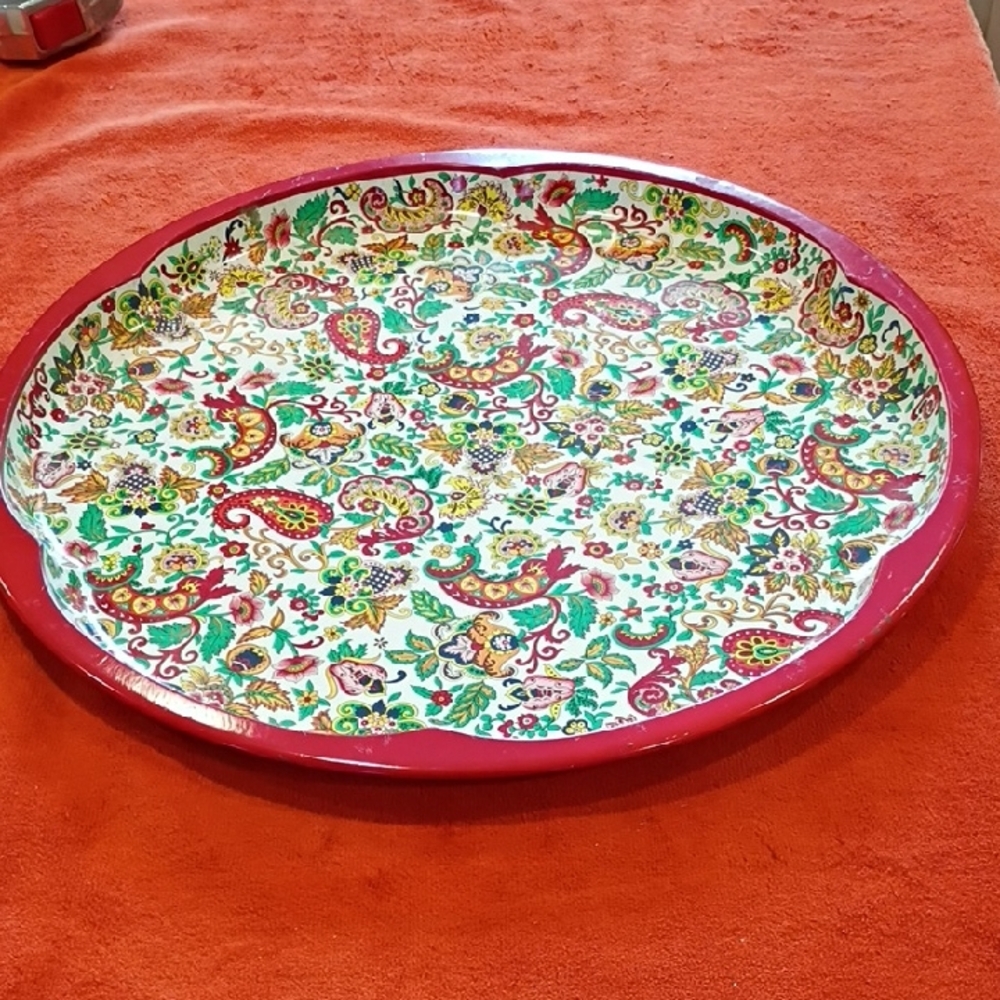 Floral Red and Green Serveware Tray